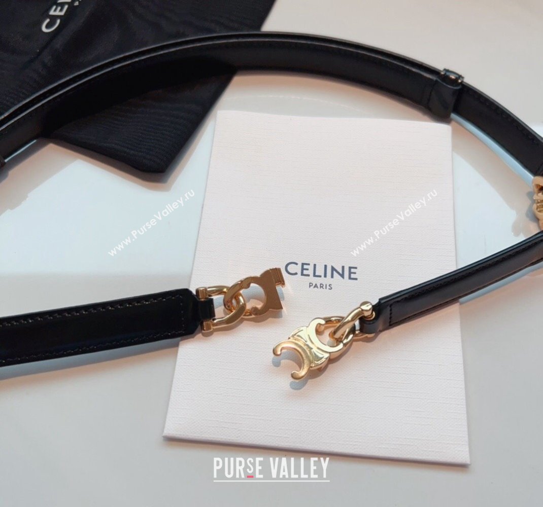 Celine Triomphe Gourmette Small Belt in Logo Chain and Calfskin Black/Gold 2024 (99-240510027)