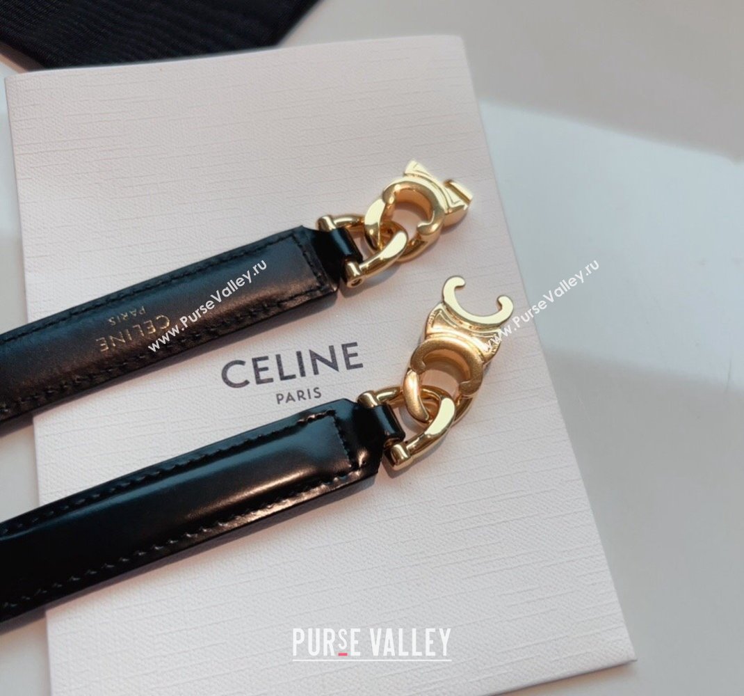 Celine Triomphe Gourmette Small Belt in Logo Chain and Calfskin Black/Gold 2024 (99-240510027)