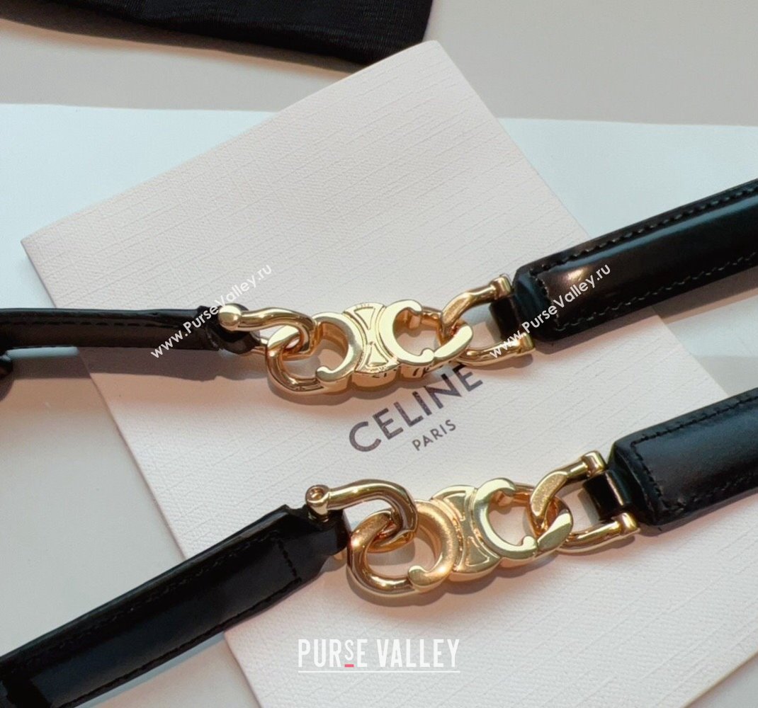 Celine Triomphe Gourmette Small Belt in Logo Chain and Calfskin Black/Gold 2024 (99-240510027)