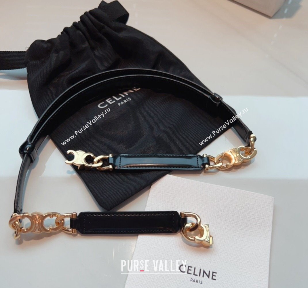 Celine Triomphe Gourmette Small Belt in Logo Chain and Calfskin Black/Gold 2024 (99-240510027)
