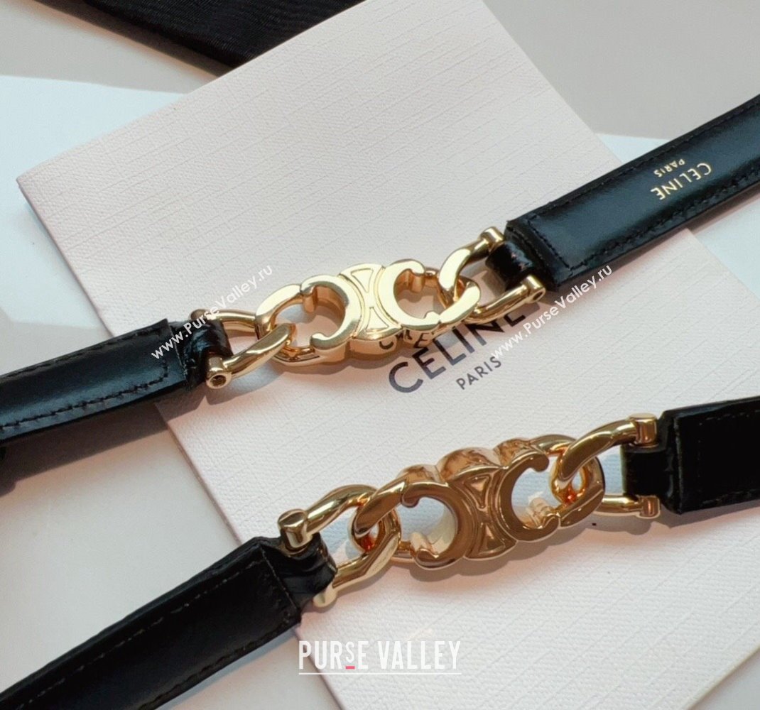 Celine Triomphe Gourmette Small Belt in Logo Chain and Calfskin Black/Gold 2024 (99-240510027)