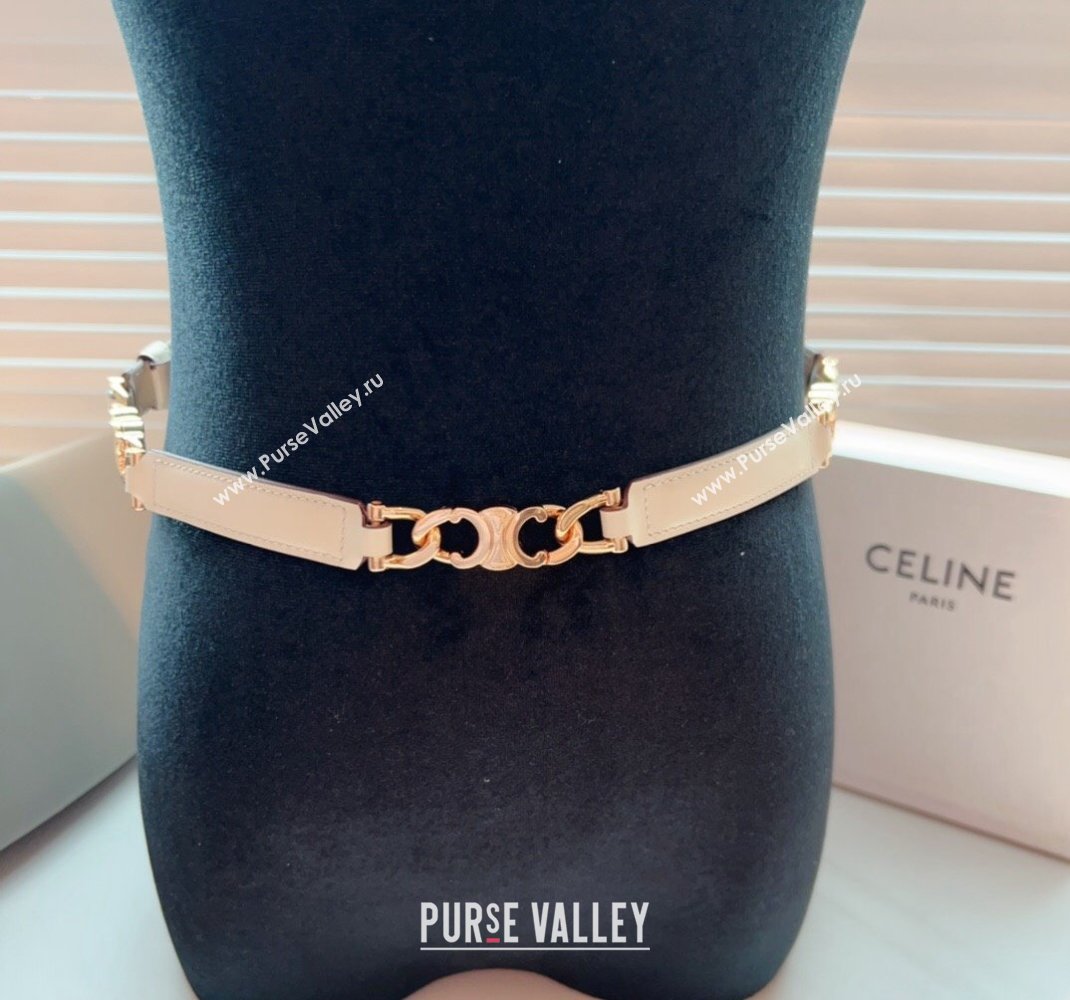 Celine Triomphe Gourmette Small Belt in Logo Chain and Calfskin White 2024 (99-240510029)