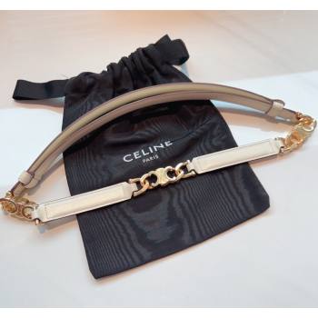 Celine Triomphe Gourmette Small Belt in Logo Chain and Calfskin White 2024 (99-240510029)