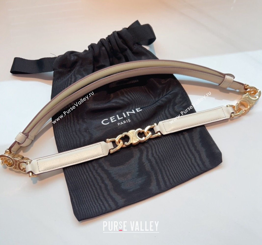 Celine Triomphe Gourmette Small Belt in Logo Chain and Calfskin White 2024 (99-240510029)