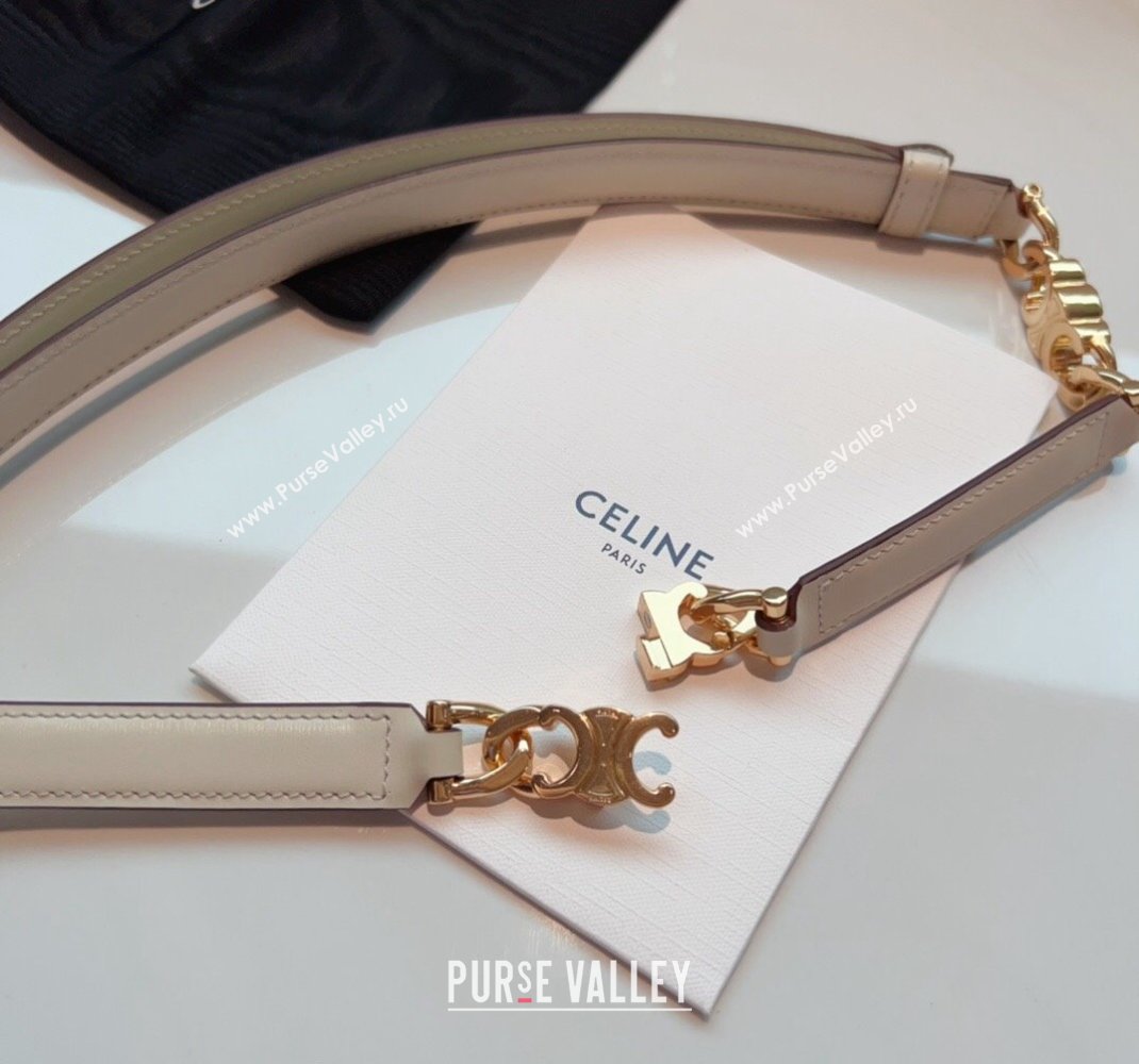 Celine Triomphe Gourmette Small Belt in Logo Chain and Calfskin White 2024 (99-240510029)