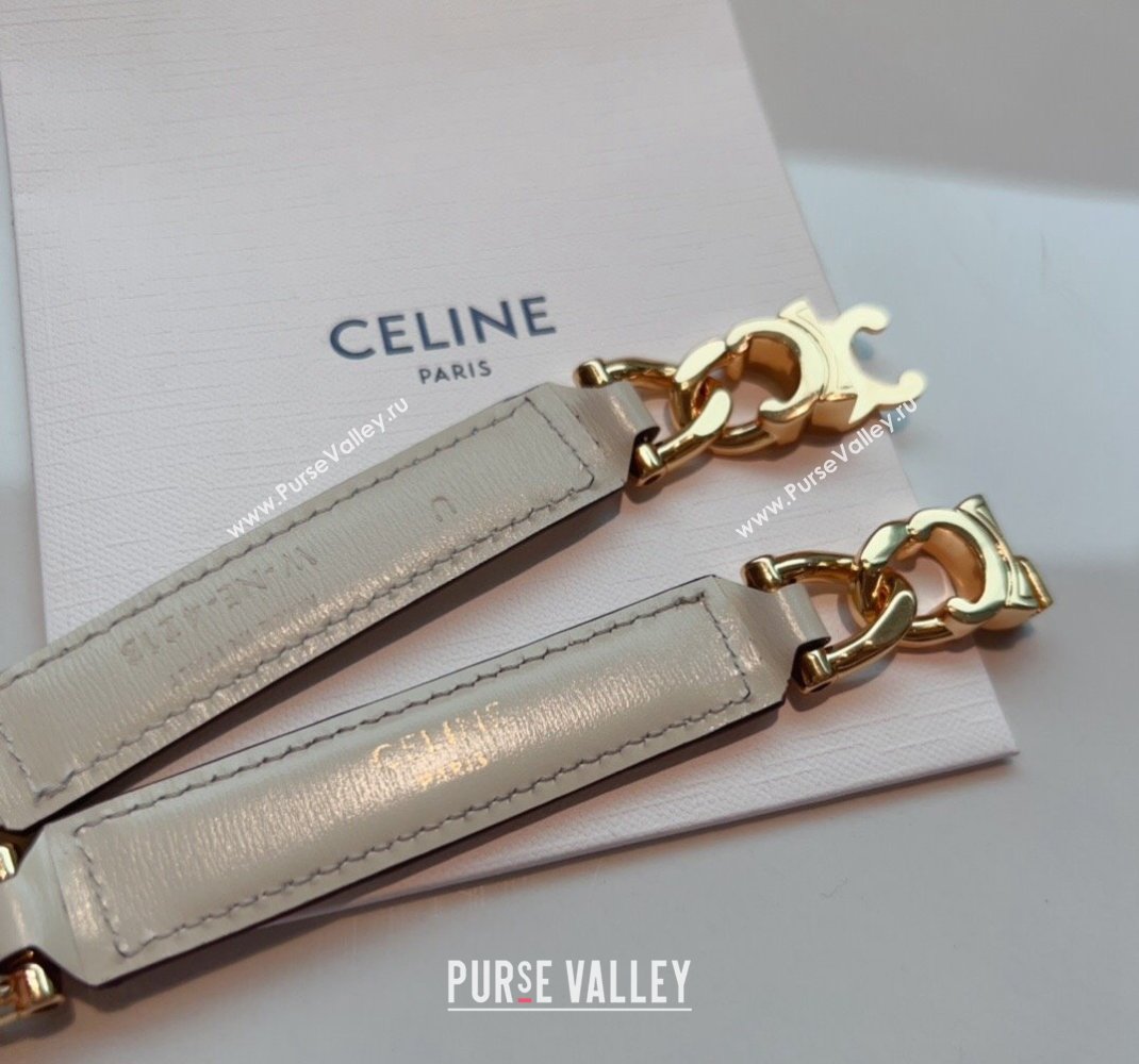 Celine Triomphe Gourmette Small Belt in Logo Chain and Calfskin White 2024 (99-240510029)