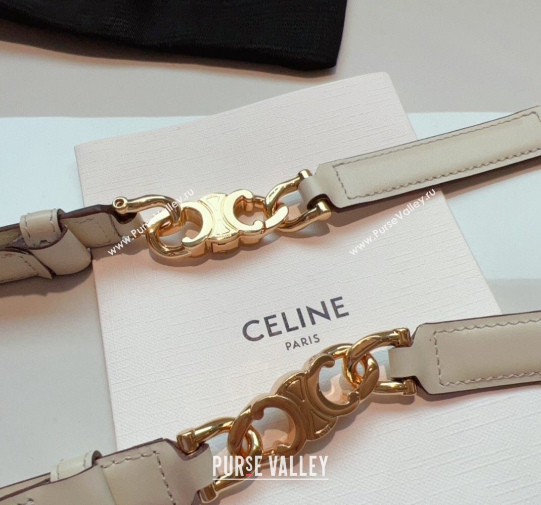 Celine Triomphe Gourmette Small Belt in Logo Chain and Calfskin White 2024 (99-240510029)