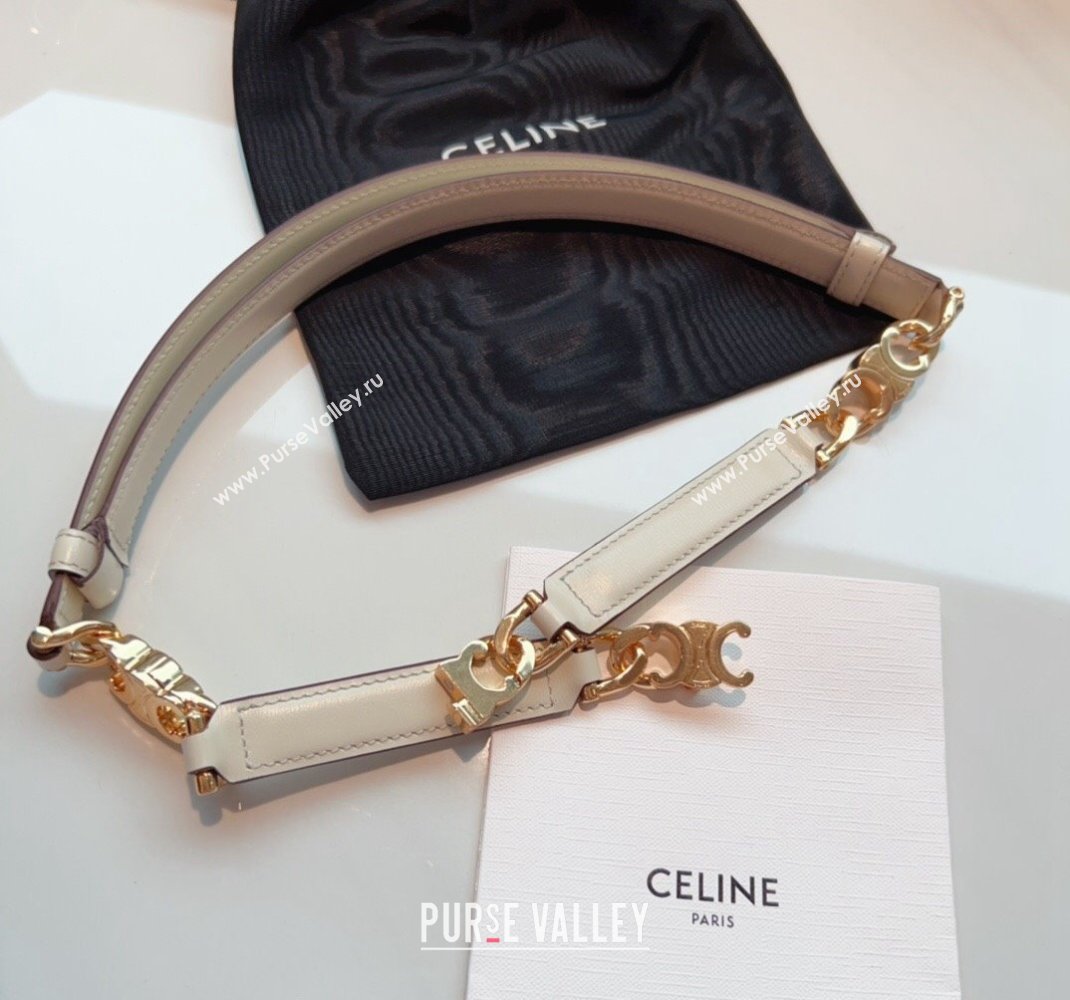 Celine Triomphe Gourmette Small Belt in Logo Chain and Calfskin White 2024 (99-240510029)