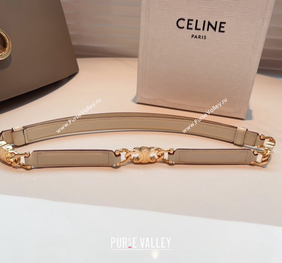 Celine Triomphe Gourmette Small Belt in Logo Chain and Calfskin White 2024 (99-240510029)