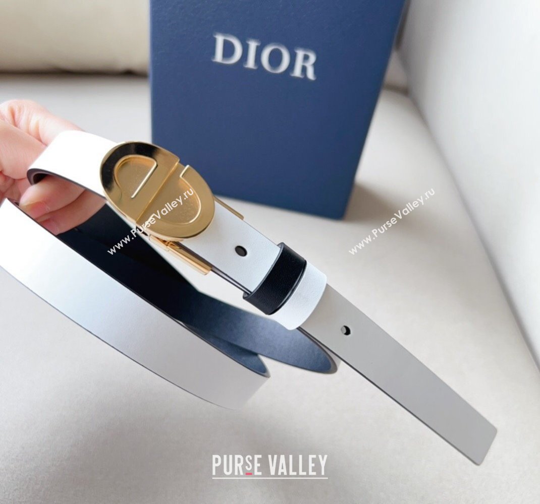 Dior Leather Reversible Belt 2cm with CD Metal Buckle Black/White/Gold 2024 0510 (99-240510020)