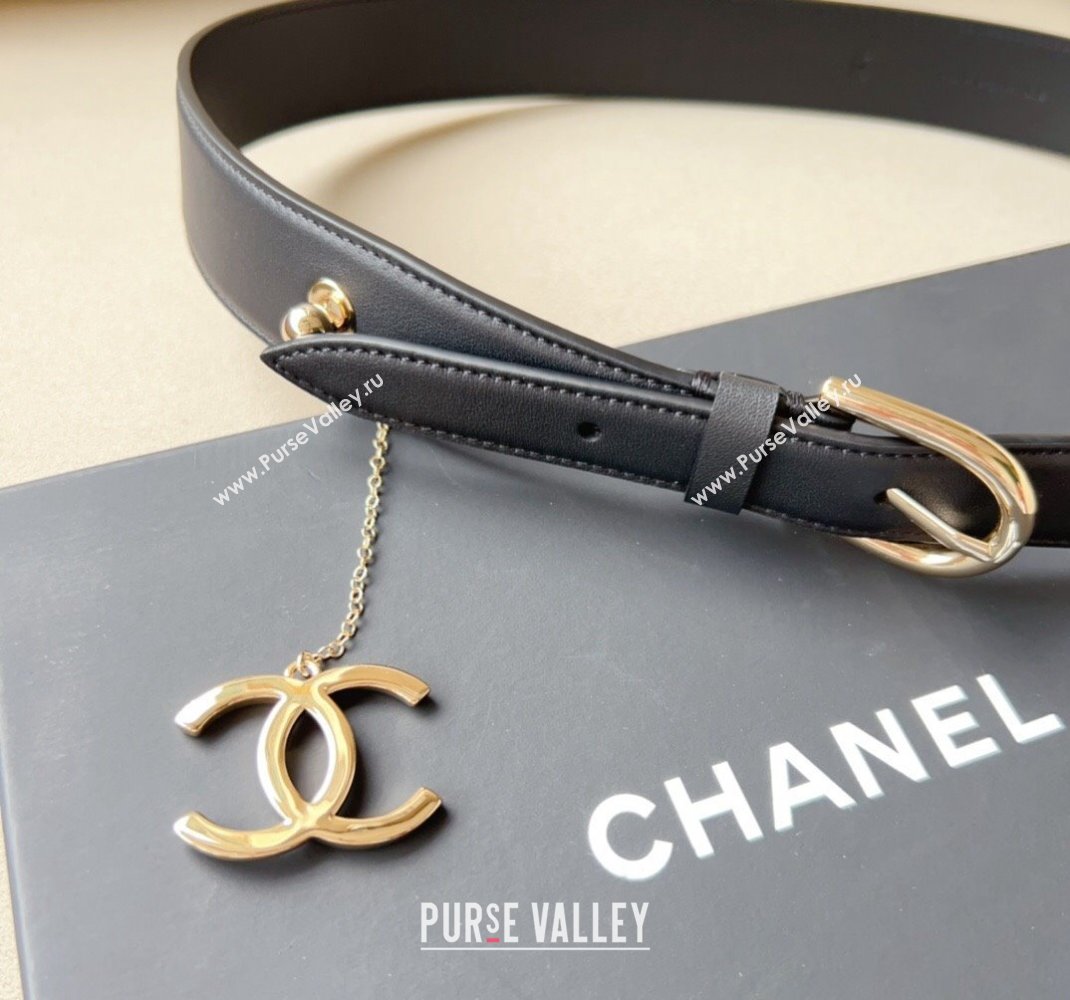 Chanel Leather Belt 3cm with CC Charm Black/Gold 2024 050901 (99-240509178)