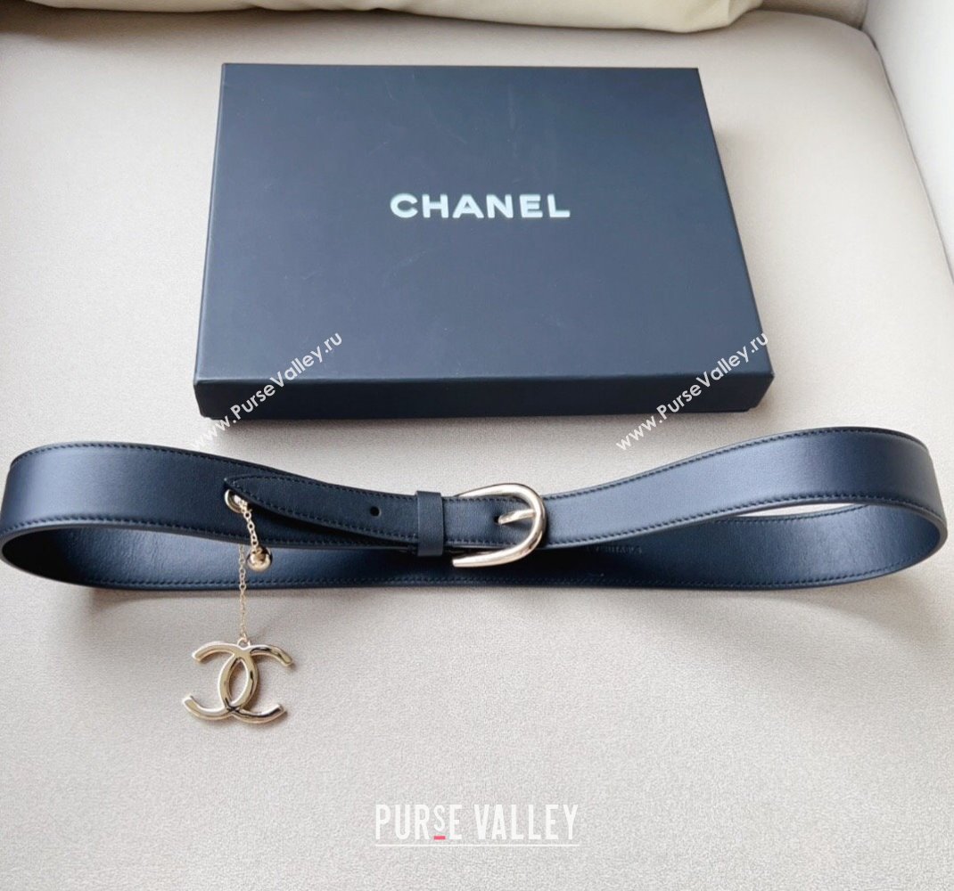 Chanel Leather Belt 3cm with CC Charm Black/Gold 2024 050901 (99-240509178)