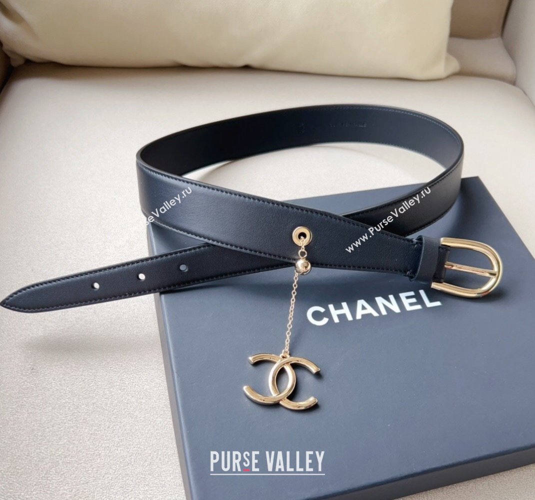 Chanel Leather Belt 3cm with CC Charm Black/Gold 2024 050901 (99-240509178)