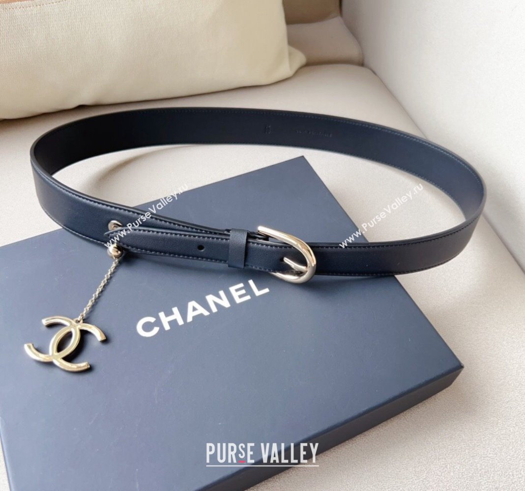 Chanel Leather Belt 3cm with CC Charm Black/Gold 2024 050901 (99-240509178)