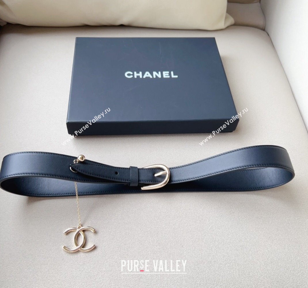 Chanel Leather Belt 3cm with CC Charm Black/Gold 2024 050901 (99-240509178)