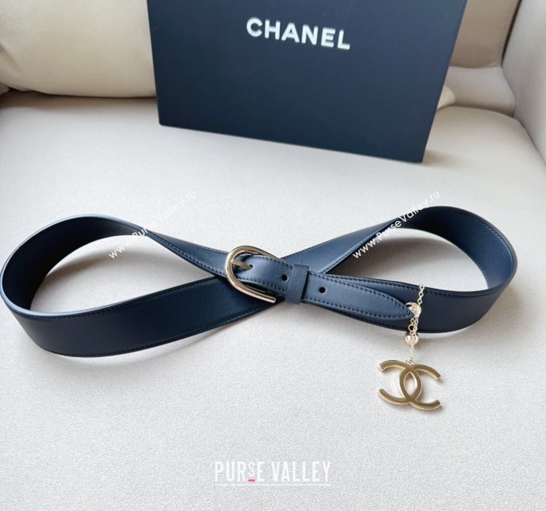 Chanel Leather Belt 3cm with CC Charm Black/Gold 2024 050901 (99-240509178)