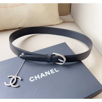 Chanel Leather Belt 3cm with CC Charm Black/Silver 2024 050901 (99-240509180)