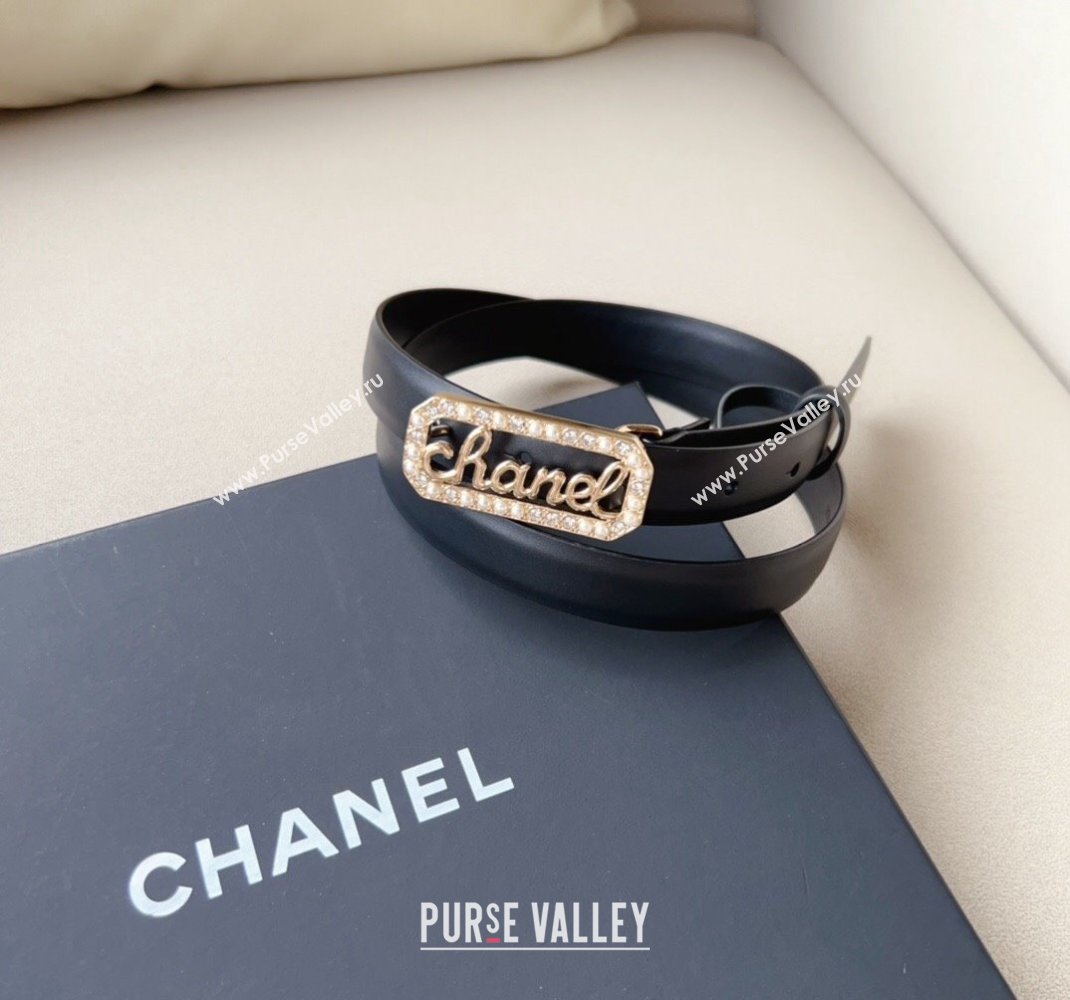 Chanel Black Leather Belt 2cm with Signature Buckle 2024 050901 (99-240509181)