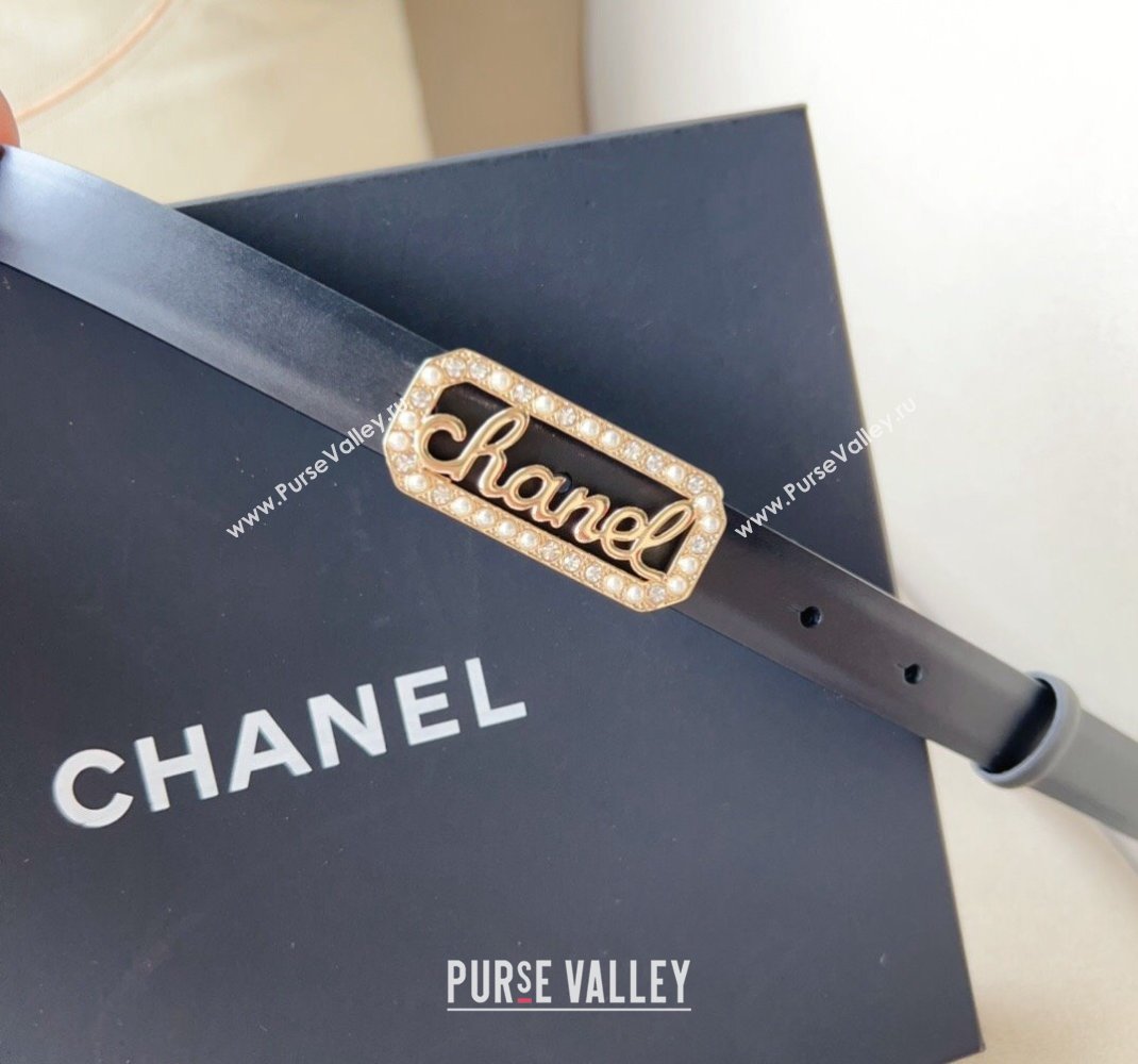 Chanel Black Leather Belt 2cm with Signature Buckle 2024 050901 (99-240509181)