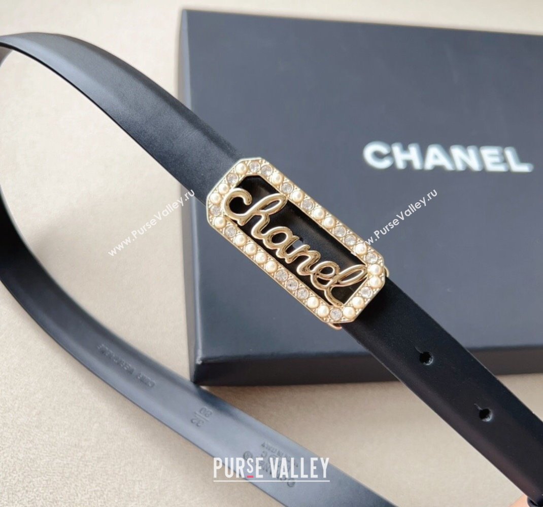 Chanel Black Leather Belt 2cm with Signature Buckle 2024 050901 (99-240509181)