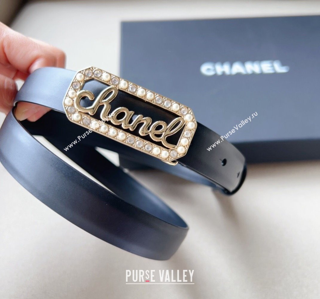 Chanel Black Leather Belt 2cm with Signature Buckle 2024 050901 (99-240509181)