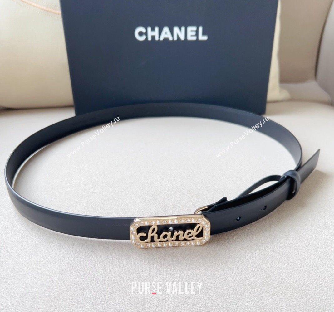 Chanel Black Leather Belt 2cm with Signature Buckle 2024 050901 (99-240509181)