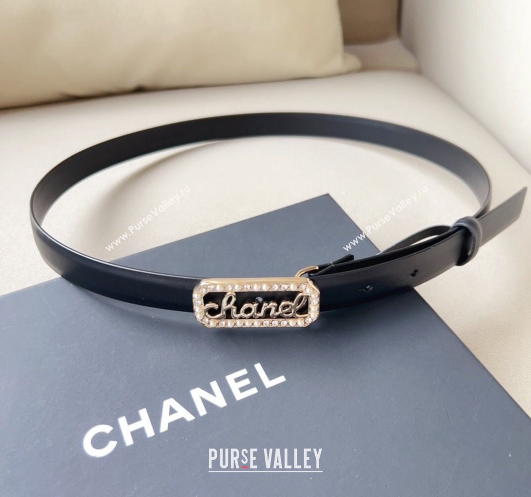 Chanel Black Leather Belt 2cm with Signature Buckle 2024 050901 (99-240509181)