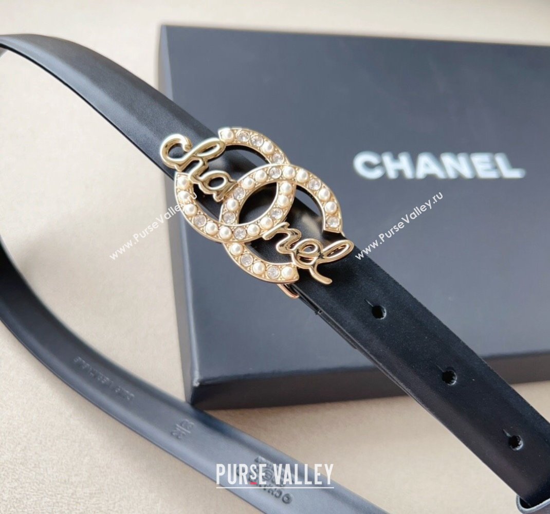 Chanel Black Leather Belt 2cm with Signature Buckle 2024 050902 (99-240509182)