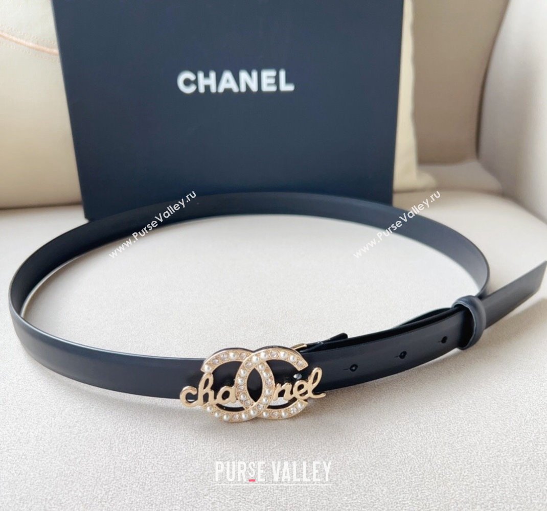 Chanel Black Leather Belt 2cm with Signature Buckle 2024 050902 (99-240509182)