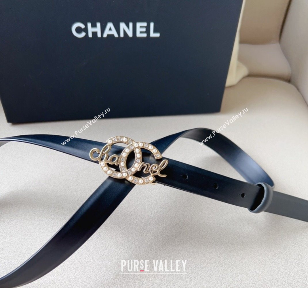 Chanel Black Leather Belt 2cm with Signature Buckle 2024 050902 (99-240509182)