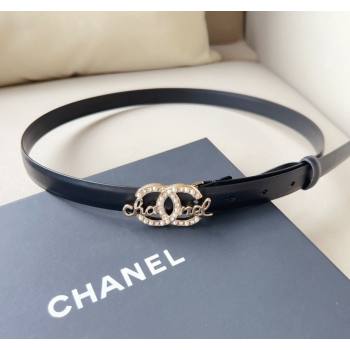 Chanel Black Leather Belt 2cm with Signature Buckle 2024 050902 (99-240509182)