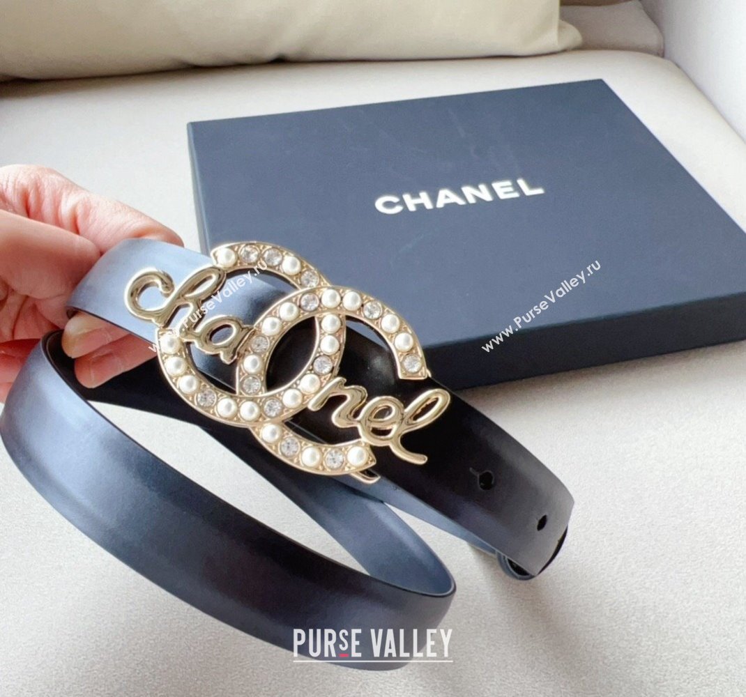 Chanel Black Leather Belt 2cm with Signature Buckle 2024 050902 (99-240509182)