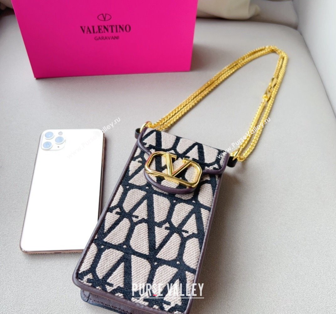 Valentino VLogo Phone Holder Mini Bag in Toile Iconographe Fabric Beige/Black 2024 V2001 (99-240510095)