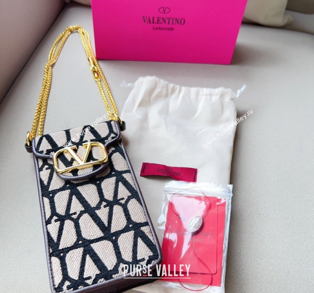 Valentino VLogo Phone Holder Mini Bag in Toile Iconographe Fabric Beige/Black 2024 V2001 (99-240510095)