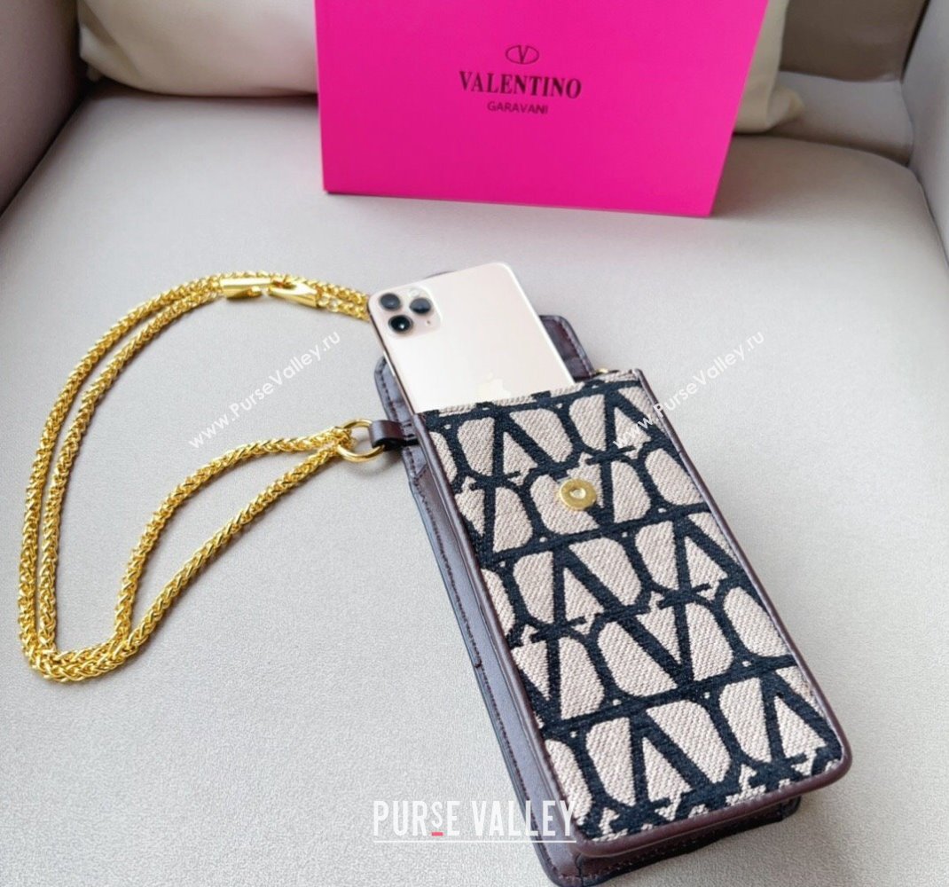 Valentino VLogo Phone Holder Mini Bag in Toile Iconographe Fabric Beige/Black 2024 V2001 (99-240510095)