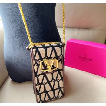Valentino VLogo Phone Holder Mini Bag in Toile Iconographe Fabric Beige/Black 2024 V2001 (99-240510095)
