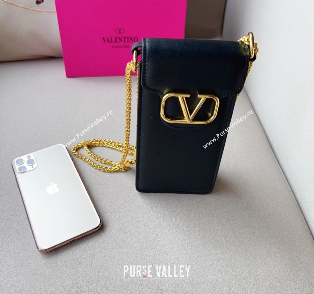 Valentino VLogo Phone Holder Mini Bag in Black Calfskin 2024 V2001 (99-240510096)