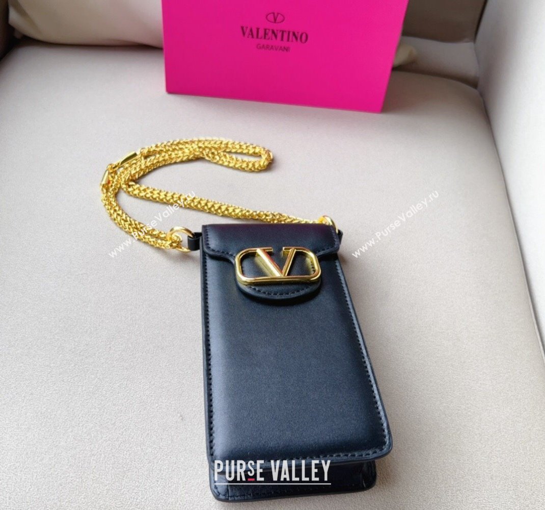 Valentino VLogo Phone Holder Mini Bag in Black Calfskin 2024 V2001 (99-240510096)