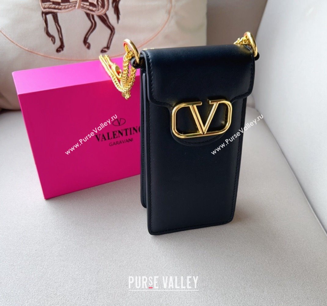 Valentino VLogo Phone Holder Mini Bag in Black Calfskin 2024 V2001 (99-240510096)