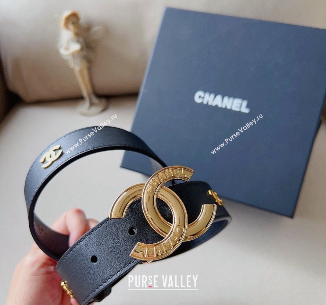 Chanel Calfskin CC Belt 3cm with Metal CC Black 2024 051001 (99-240510041)