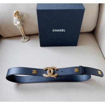 Chanel Calfskin CC Belt 3cm with Metal CC Black 2024 051001 (99-240510041)