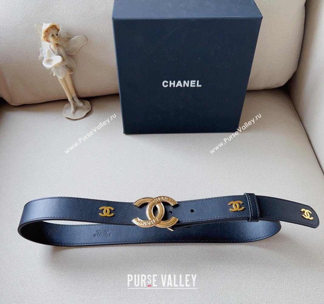 Chanel Calfskin CC Belt 3cm with Metal CC Black 2024 051001 (99-240510041)