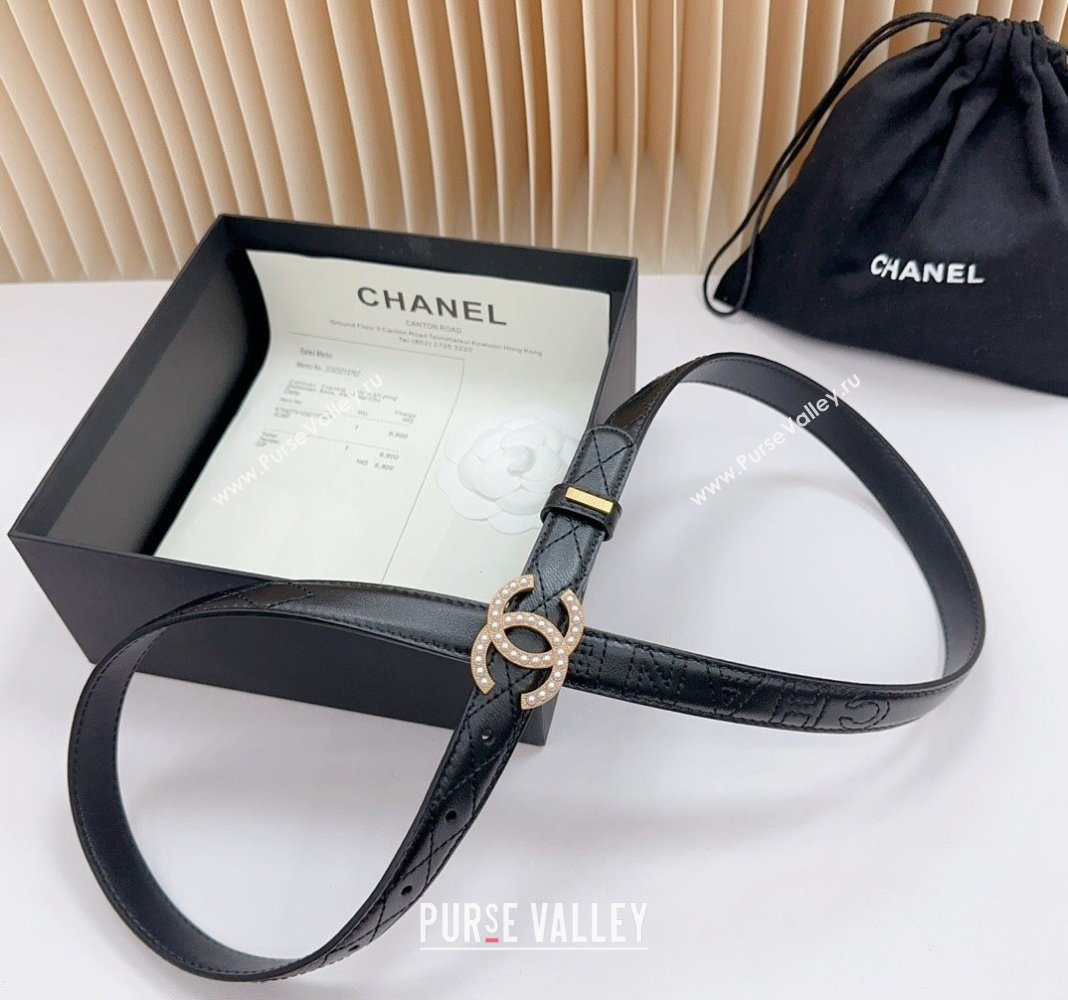 Chanel Belt 2cm with Pearls CC Buckle in Quilted Calfskin Black/Gold 2024 0617 (99-240617029)