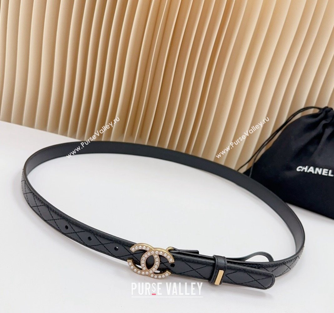 Chanel Belt 2cm with Pearls CC Buckle in Quilted Calfskin Black/Gold 2024 0617 (99-240617029)