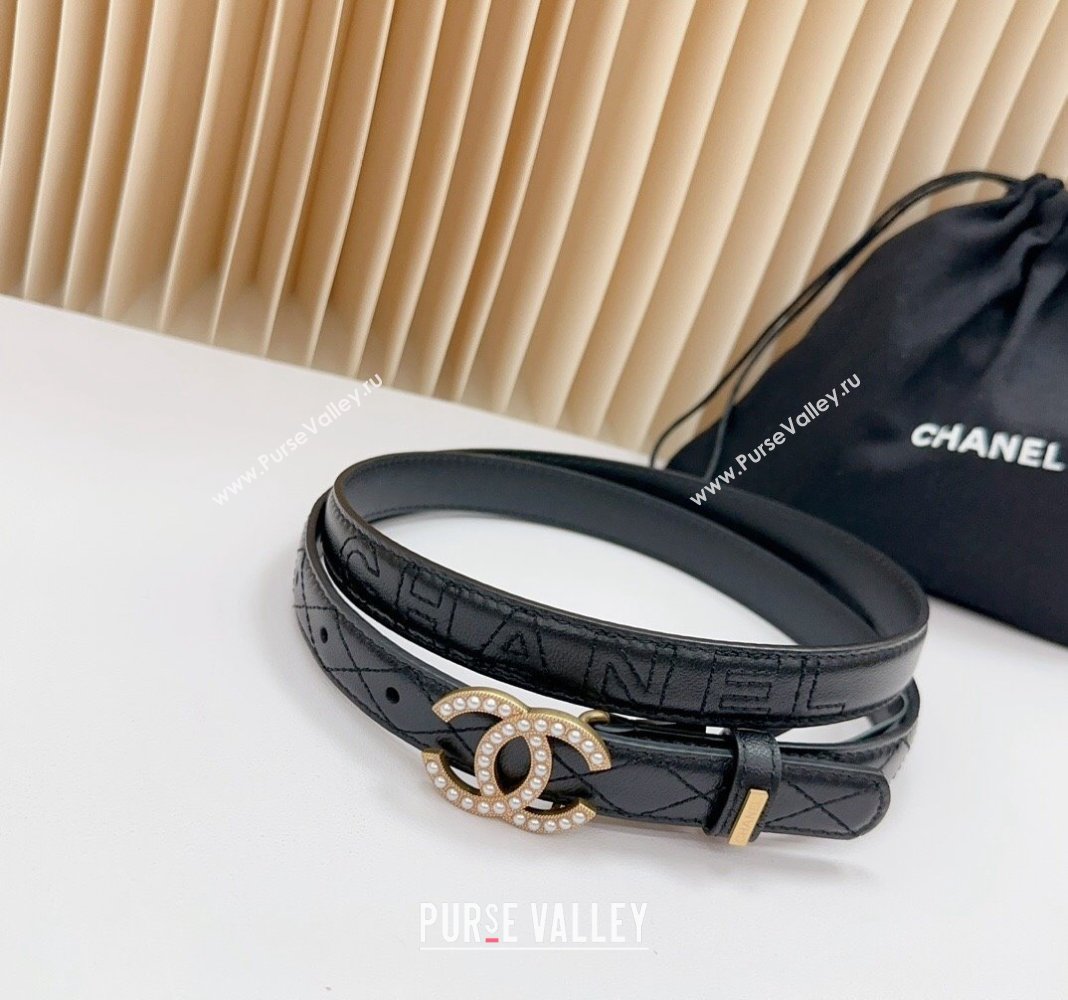 Chanel Belt 2cm with Pearls CC Buckle in Quilted Calfskin Black/Gold 2024 0617 (99-240617029)