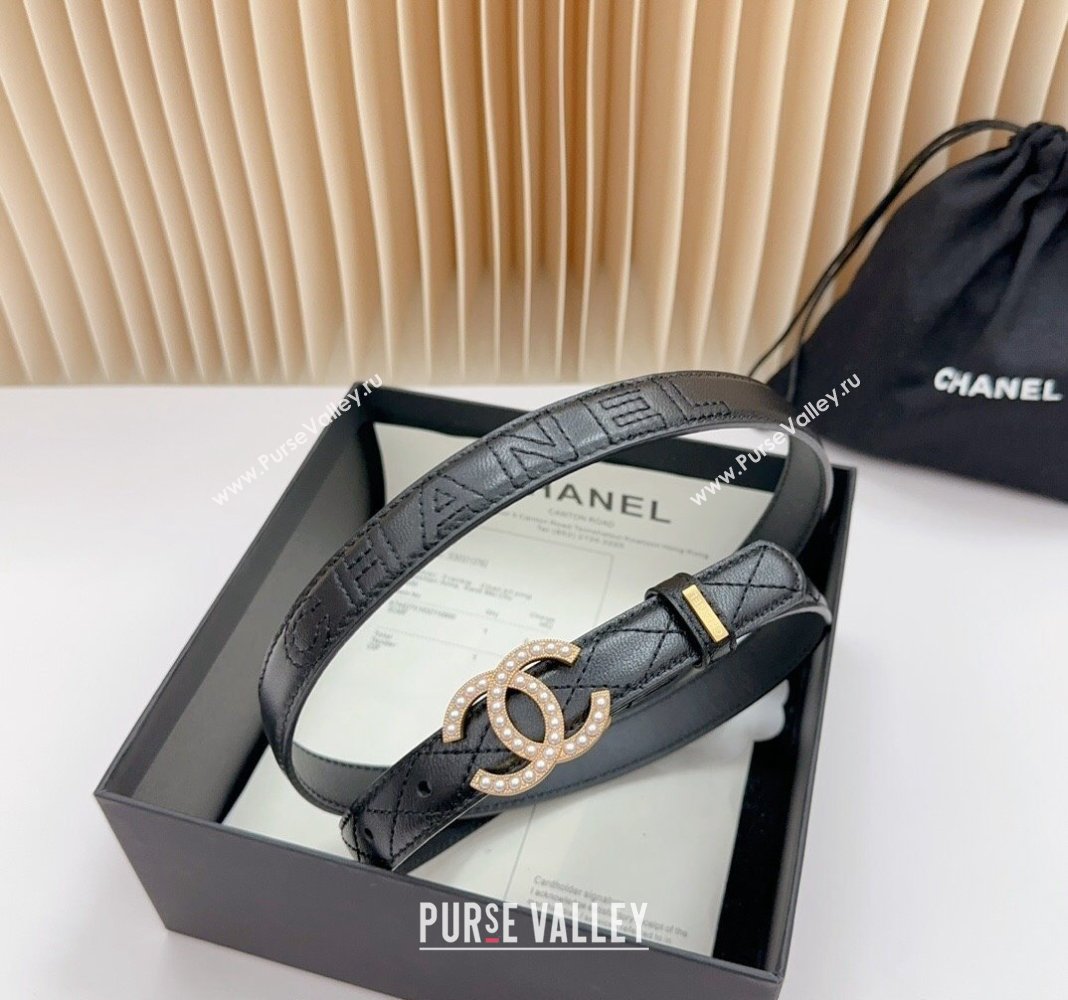 Chanel Belt 2cm with Pearls CC Buckle in Quilted Calfskin Black/Gold 2024 0617 (99-240617029)