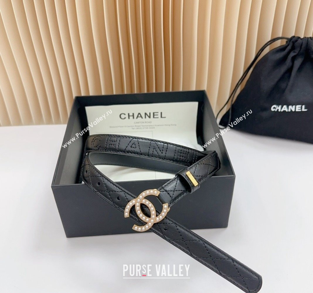 Chanel Belt 2cm with Pearls CC Buckle in Quilted Calfskin Black/Gold 2024 0617 (99-240617029)