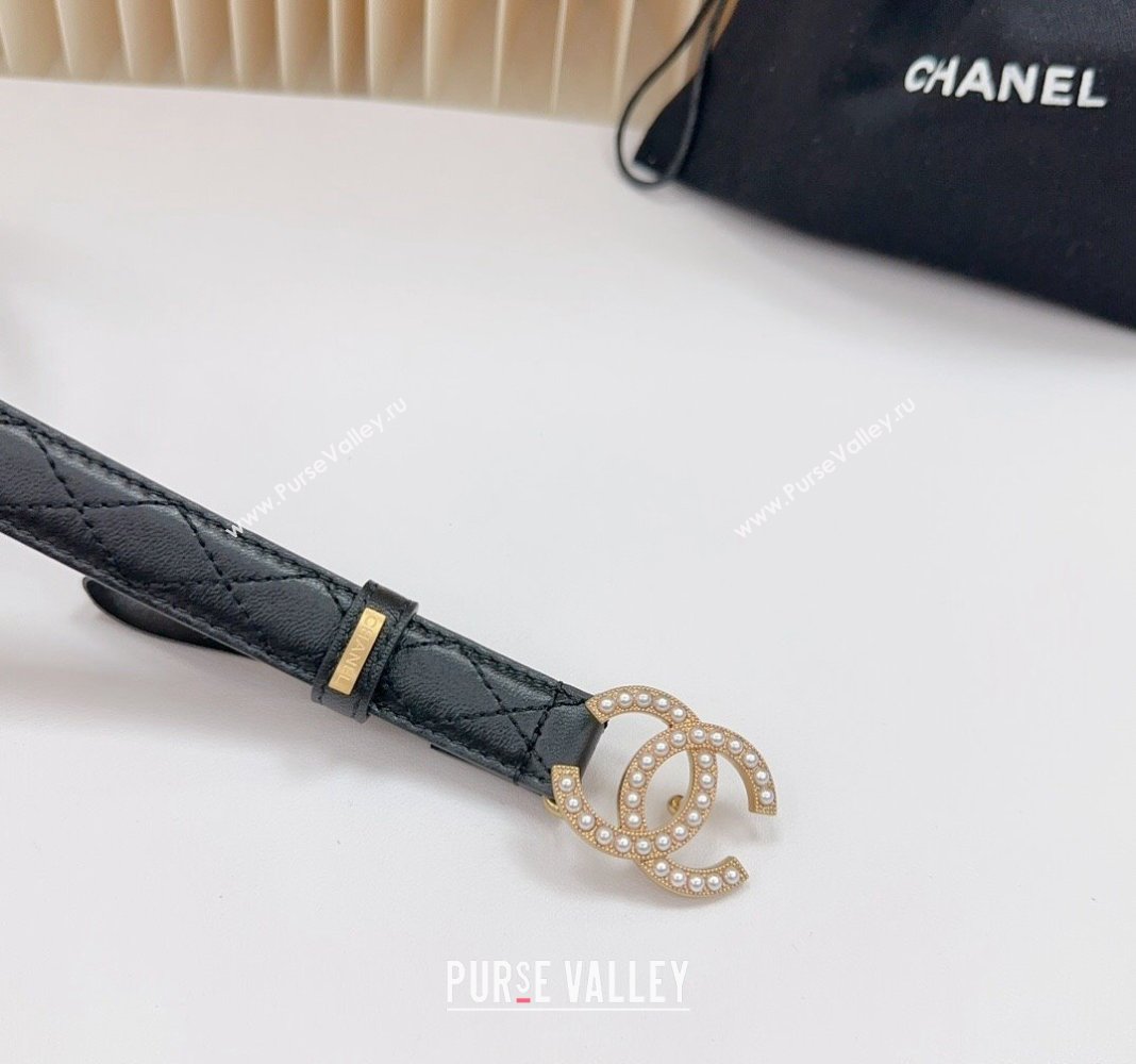 Chanel Belt 2cm with Pearls CC Buckle in Quilted Calfskin Black/Gold 2024 0617 (99-240617029)