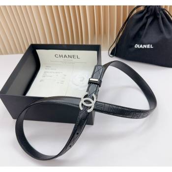 Chanel Belt 2cm with Pearls CC Buckle in Quilted Calfskin Black/Silver 2024 0617 (99-240617030)