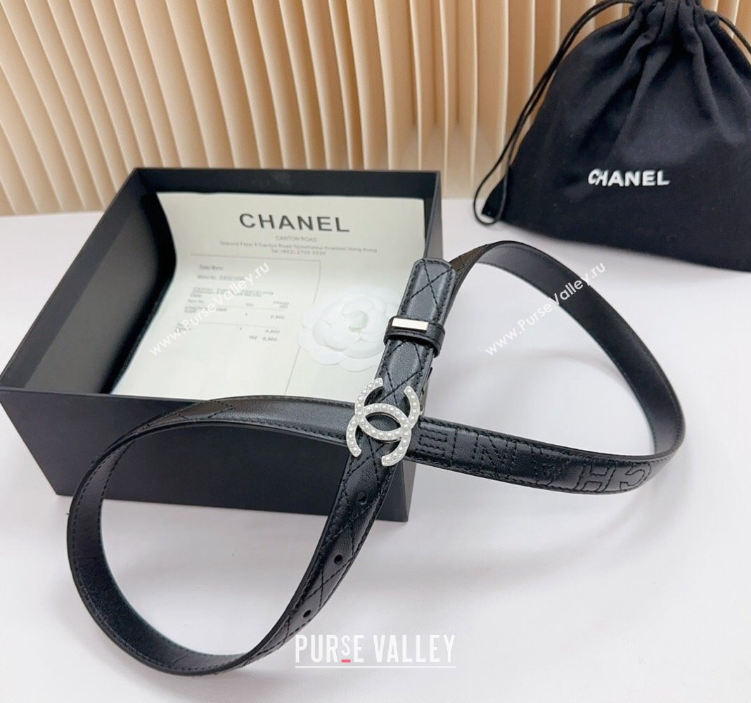 Chanel Belt 2cm with Pearls CC Buckle in Quilted Calfskin Black/Silver 2024 0617 (99-240617030)